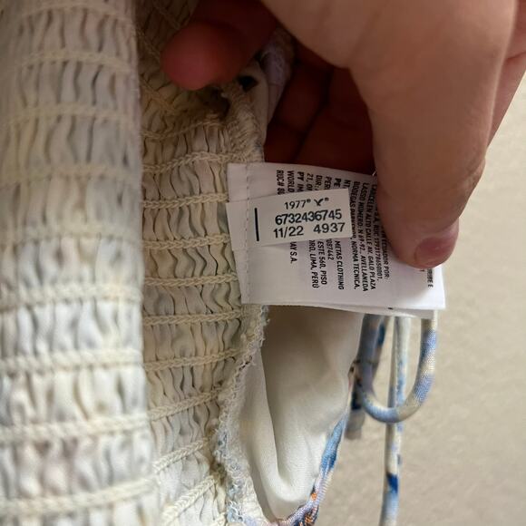 American Eagle Blue Floral Cinched Short Sleeve Tie Busty Crop Top Size Large - Picture 6 of 7